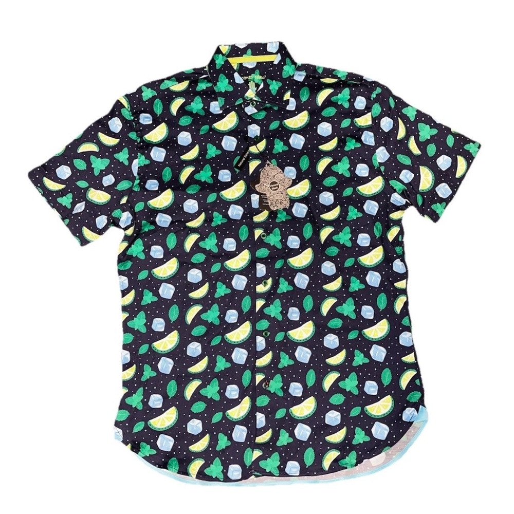 Visconti Black Short Sleeve Button Navy Blue Lime NWT Men’s Medium Shirt - Picture 1 of 7